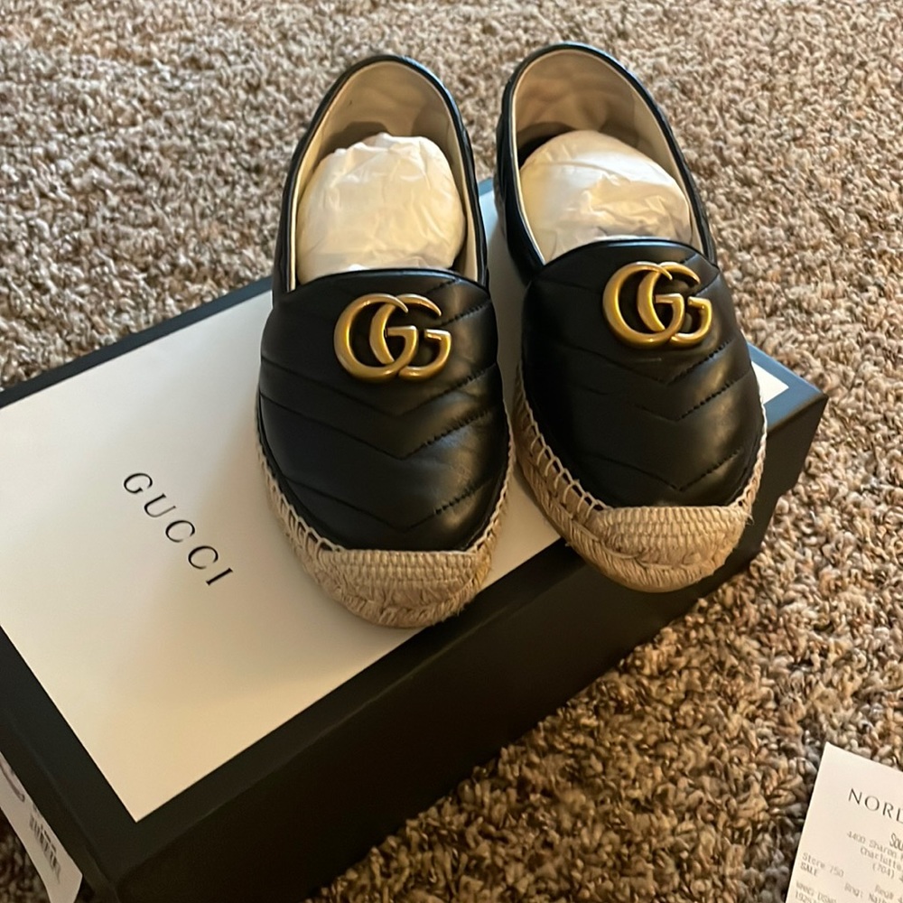 Gucci Espadrilles size 36.5 black with gold double GG - Picture 1 of 10